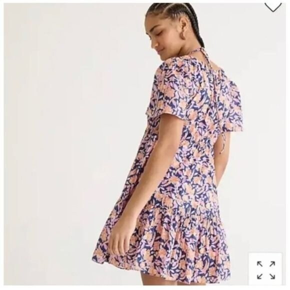 J. Crew Voile Beach Painted Block Print Floral Button Front Tiered Dress XS NWT - Picture 3 of 8